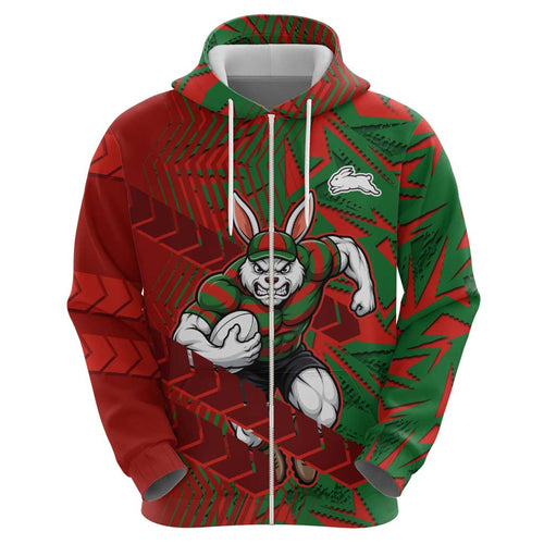 South Sydney Rabbitohs Rugby Hoodie Fierce Mascot Geometric Tribal Art