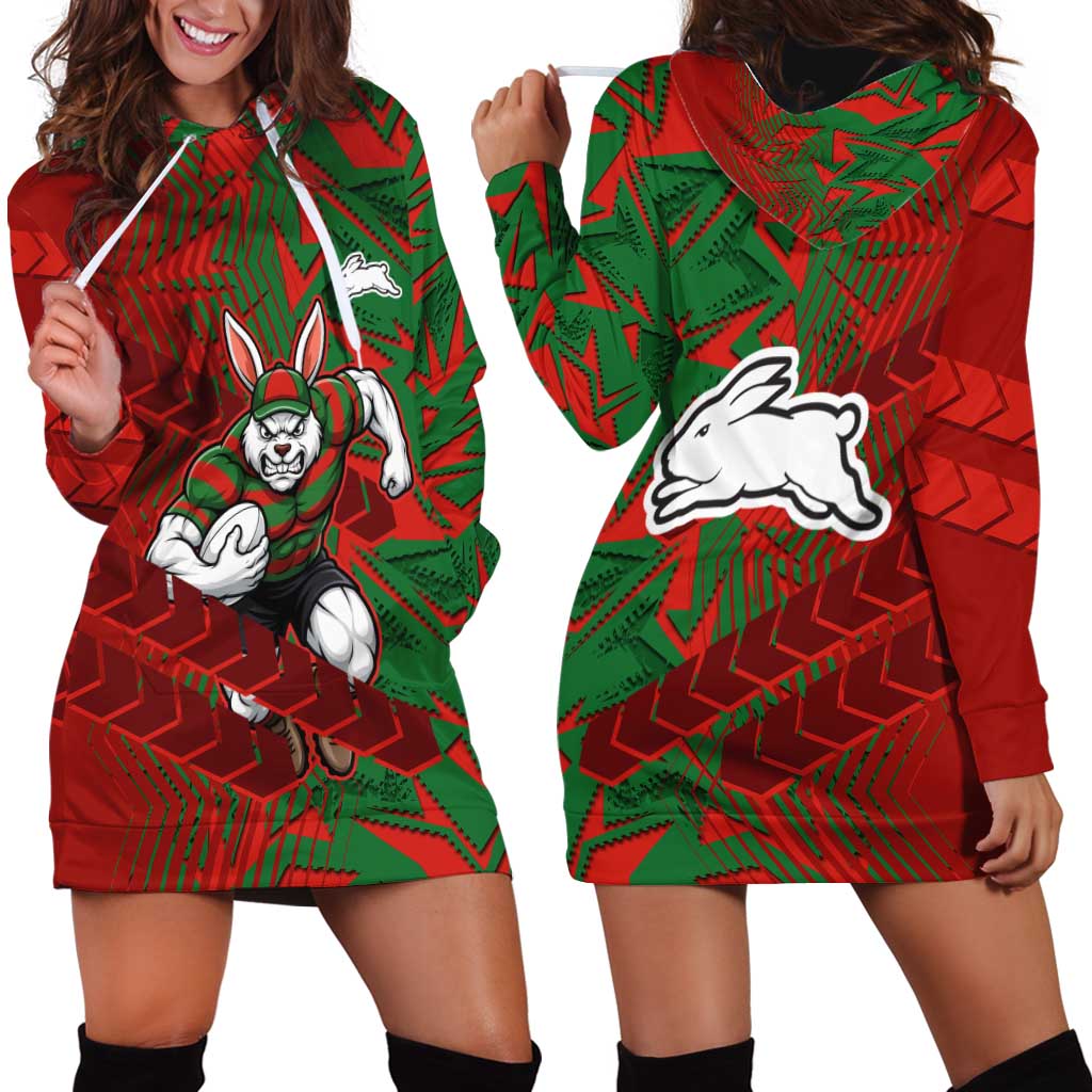 South Sydney Rabbitohs Rugby Hoodie Dress Fierce Mascot Geometric Tribal Art