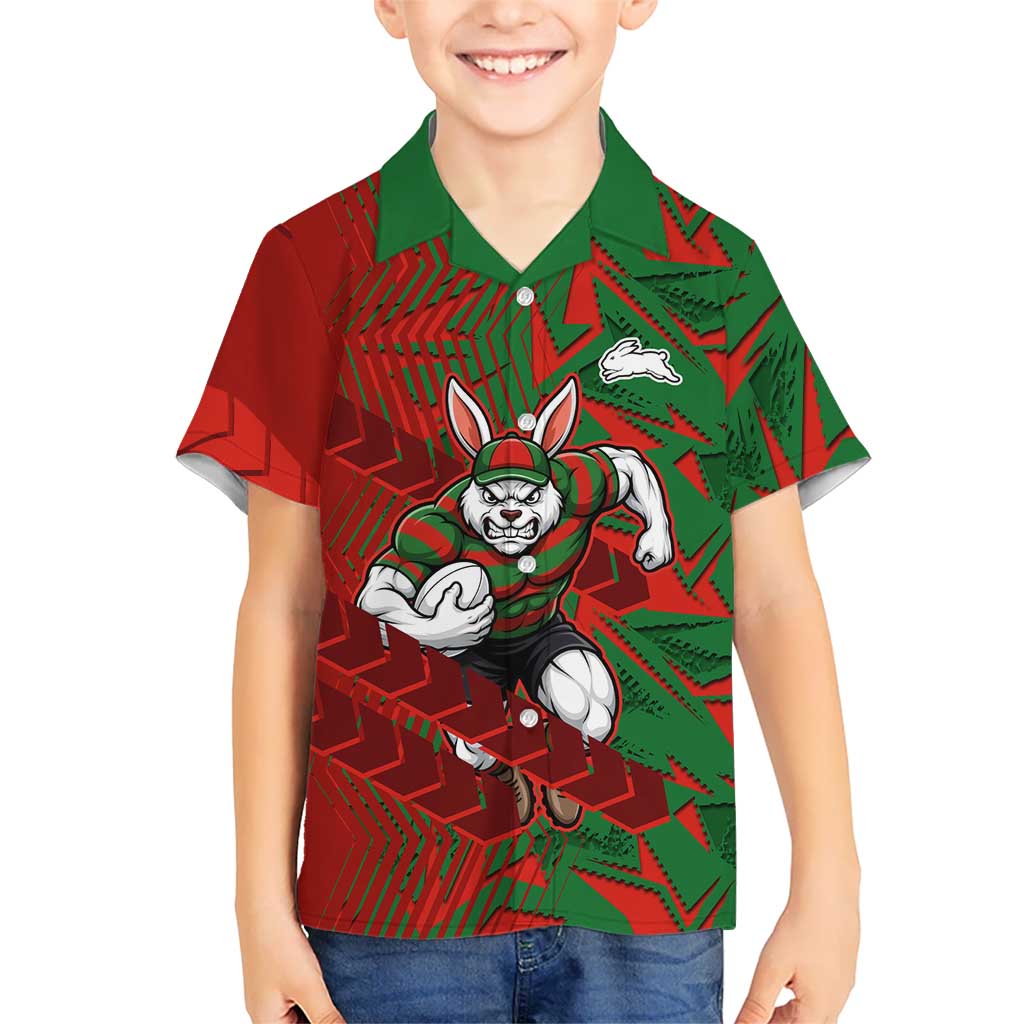 South Sydney Rabbitohs Rugby Kid Hawaiian Shirt Fierce Mascot Geometric Tribal Art