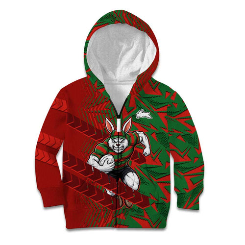South Sydney Rabbitohs Rugby Kid Hoodie Fierce Mascot Geometric Tribal Art