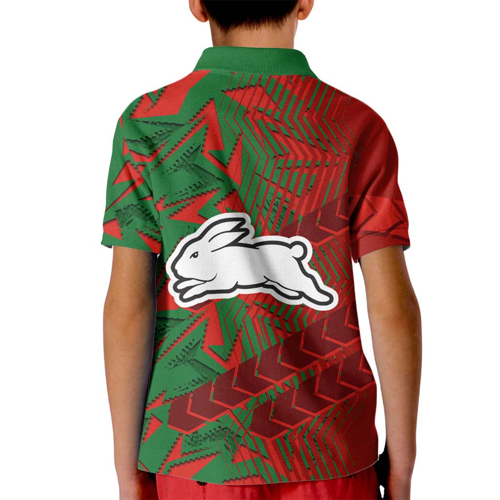 South Sydney Rabbitohs Rugby Kid Polo Shirt Fierce Mascot Geometric Tribal Art
