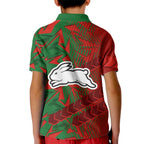 South Sydney Rabbitohs Rugby Kid Polo Shirt Fierce Mascot Geometric Tribal Art