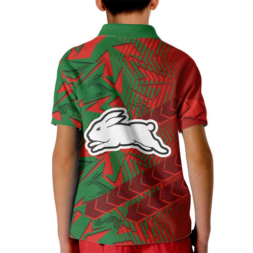 South Sydney Rabbitohs Rugby Kid Polo Shirt Fierce Mascot Geometric Tribal Art