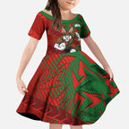 South Sydney Rabbitohs Rugby Kid Short Sleeve Dress Fierce Mascot Geometric Tribal Art