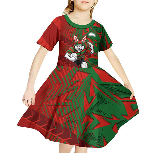 South Sydney Rabbitohs Rugby Kid Short Sleeve Dress Fierce Mascot Geometric Tribal Art