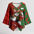 South Sydney Rabbitohs Rugby Kimono Sleeve Blouse Fierce Mascot Geometric Tribal Art