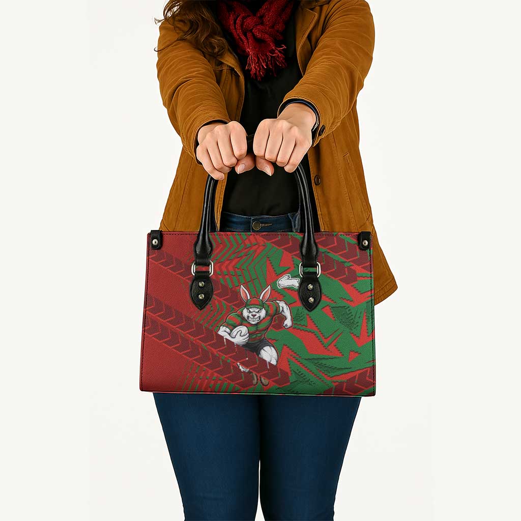 South Sydney Rabbitohs Rugby Leather Bag Fierce Mascot Geometric Tribal Art