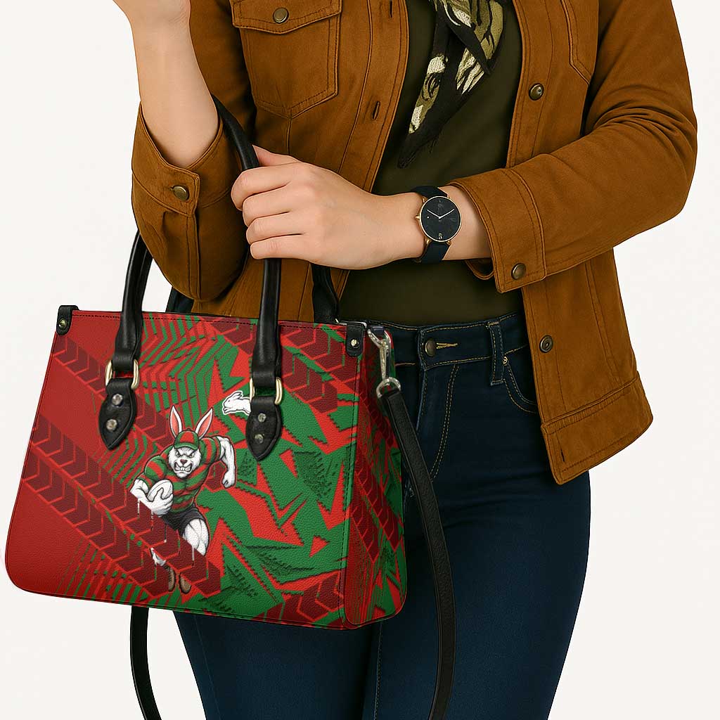 South Sydney Rabbitohs Rugby Leather Bag Fierce Mascot Geometric Tribal Art