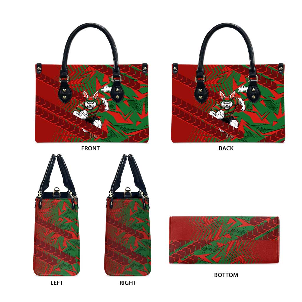 South Sydney Rabbitohs Rugby Leather Bag Fierce Mascot Geometric Tribal Art