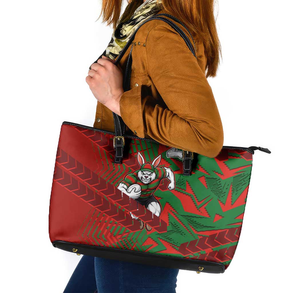 South Sydney Rabbitohs Rugby Leather Tote Bag Fierce Mascot Geometric Tribal Art