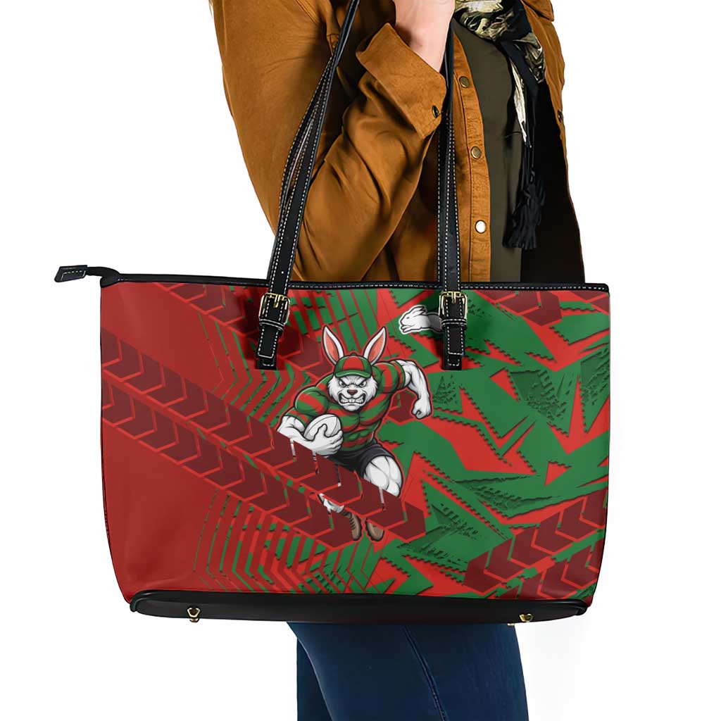 South Sydney Rabbitohs Rugby Leather Tote Bag Fierce Mascot Geometric Tribal Art