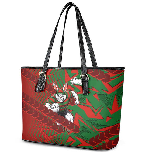 South Sydney Rabbitohs Rugby Leather Tote Bag Fierce Mascot Geometric Tribal Art