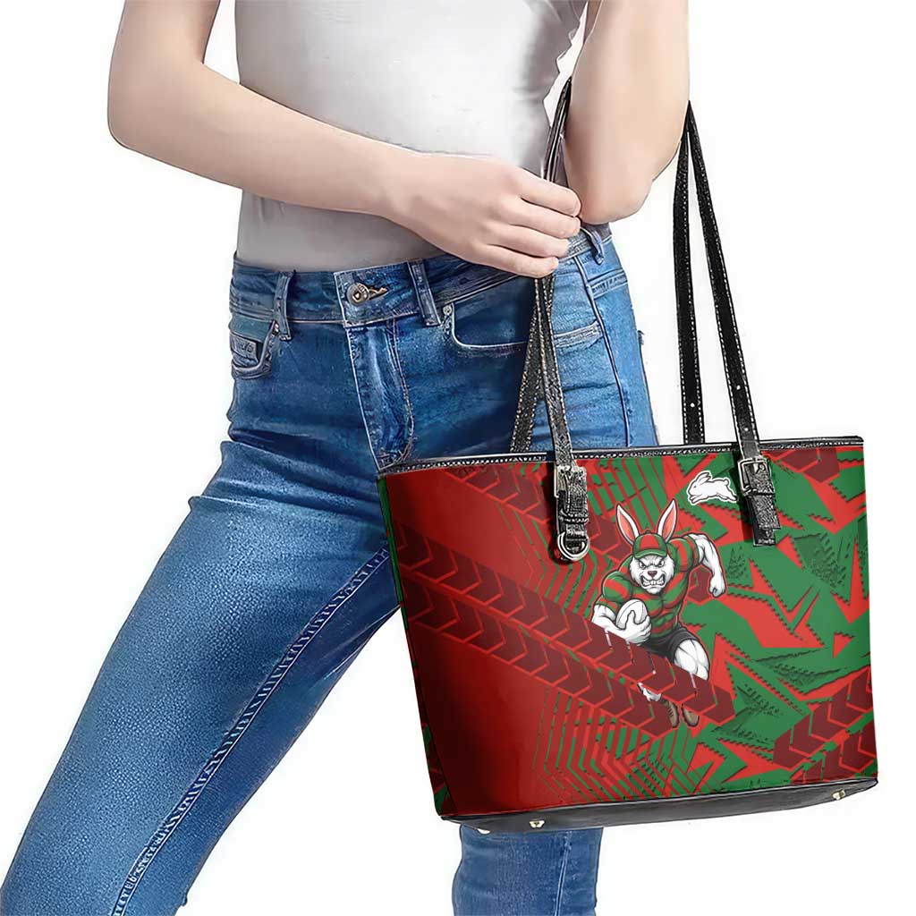 South Sydney Rabbitohs Rugby Leather Tote Bag Fierce Mascot Geometric Tribal Art