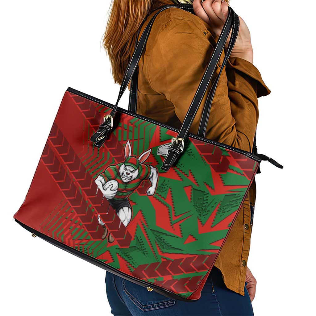 South Sydney Rabbitohs Rugby Leather Tote Bag Fierce Mascot Geometric Tribal Art