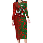 South Sydney Rabbitohs Rugby Long Sleeve Bodycon Dress Fierce Mascot Geometric Tribal Art