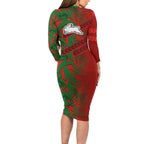South Sydney Rabbitohs Rugby Long Sleeve Bodycon Dress Fierce Mascot Geometric Tribal Art