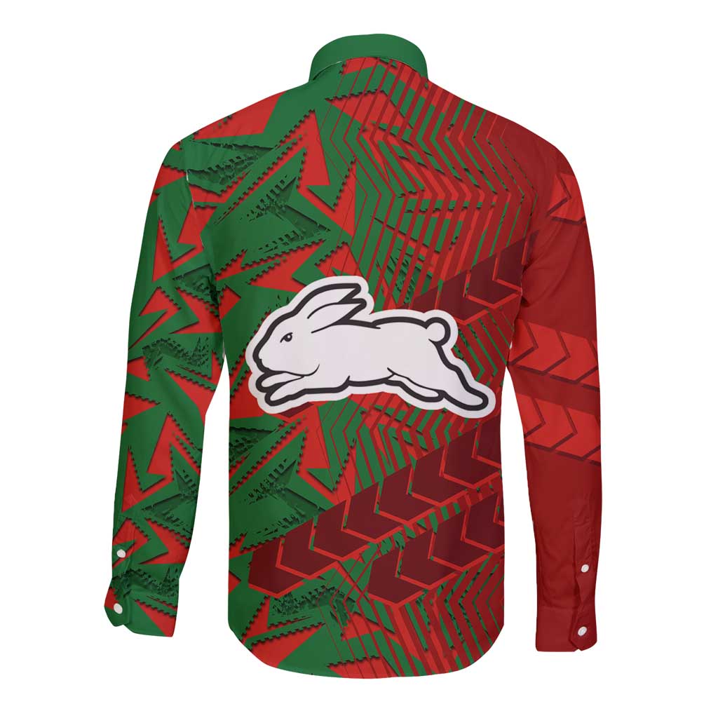 South Sydney Rabbitohs Rugby Long Sleeve Button Shirt Fierce Mascot Geometric Tribal Art