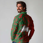 South Sydney Rabbitohs Rugby Long Sleeve Polo Shirt Fierce Mascot Geometric Tribal Art