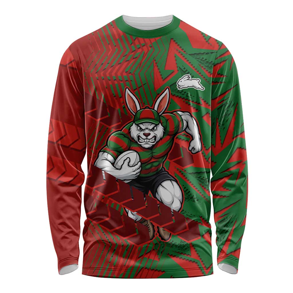 South Sydney Rabbitohs Rugby Long Sleeve Shirt Fierce Mascot Geometric Tribal Art