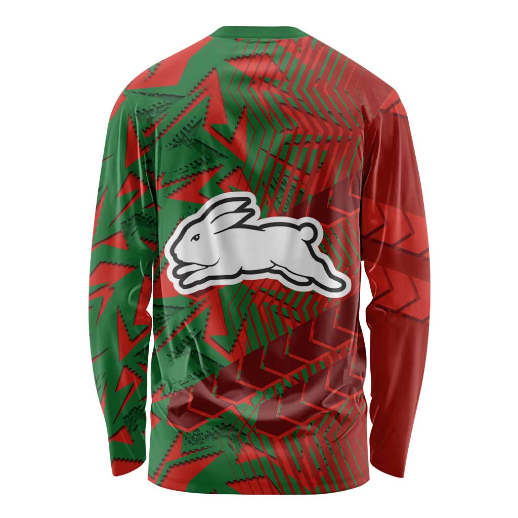 South Sydney Rabbitohs Rugby Long Sleeve Shirt Fierce Mascot Geometric Tribal Art