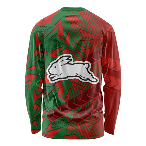 South Sydney Rabbitohs Rugby Long Sleeve Shirt Fierce Mascot Geometric Tribal Art