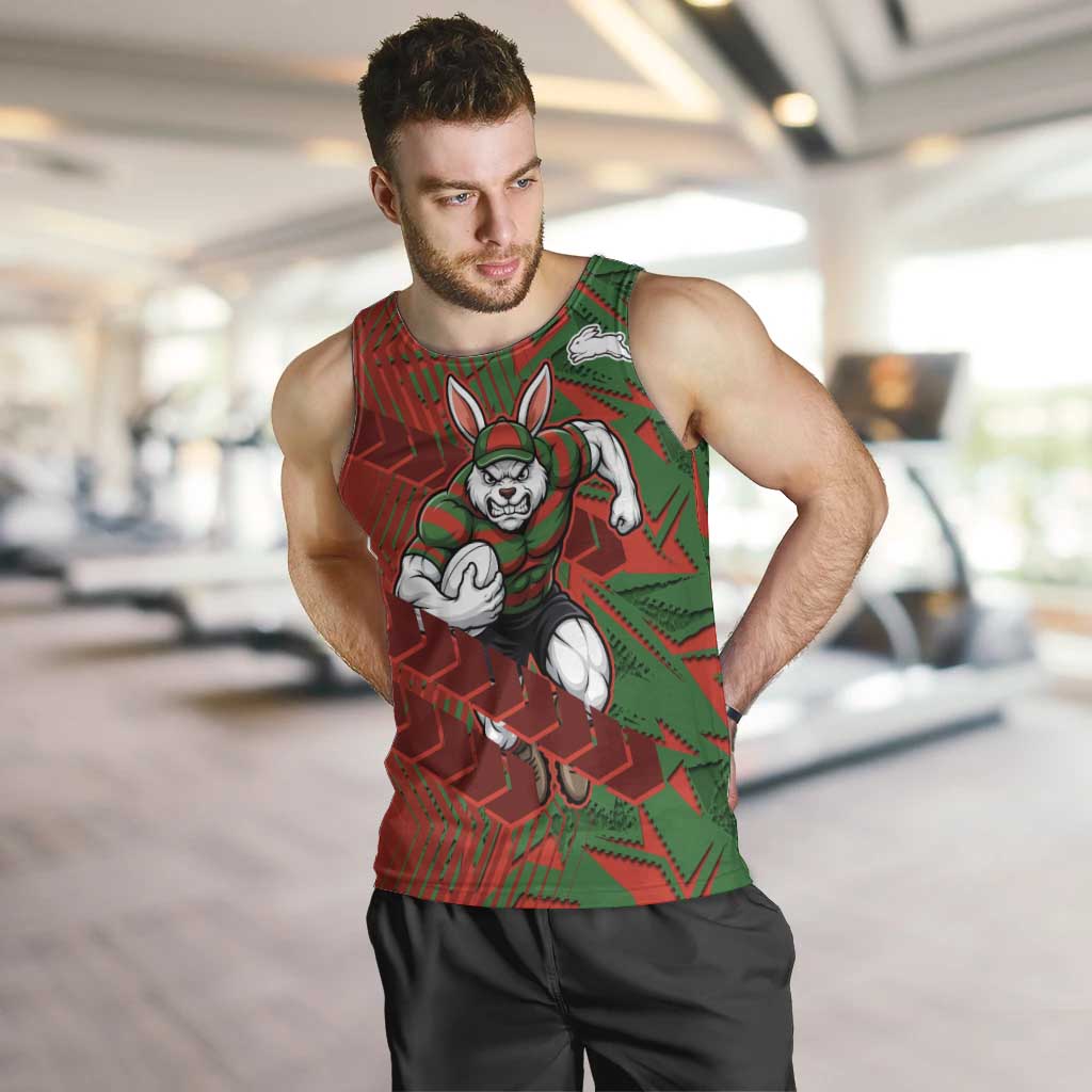 South Sydney Rabbitohs Rugby Men Tank Top Fierce Mascot Geometric Tribal Art