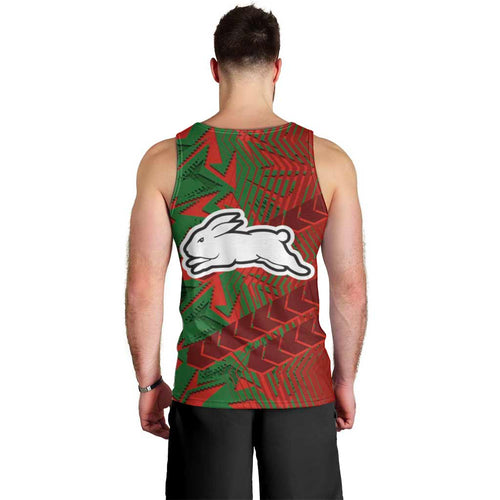 South Sydney Rabbitohs Rugby Men Tank Top Fierce Mascot Geometric Tribal Art