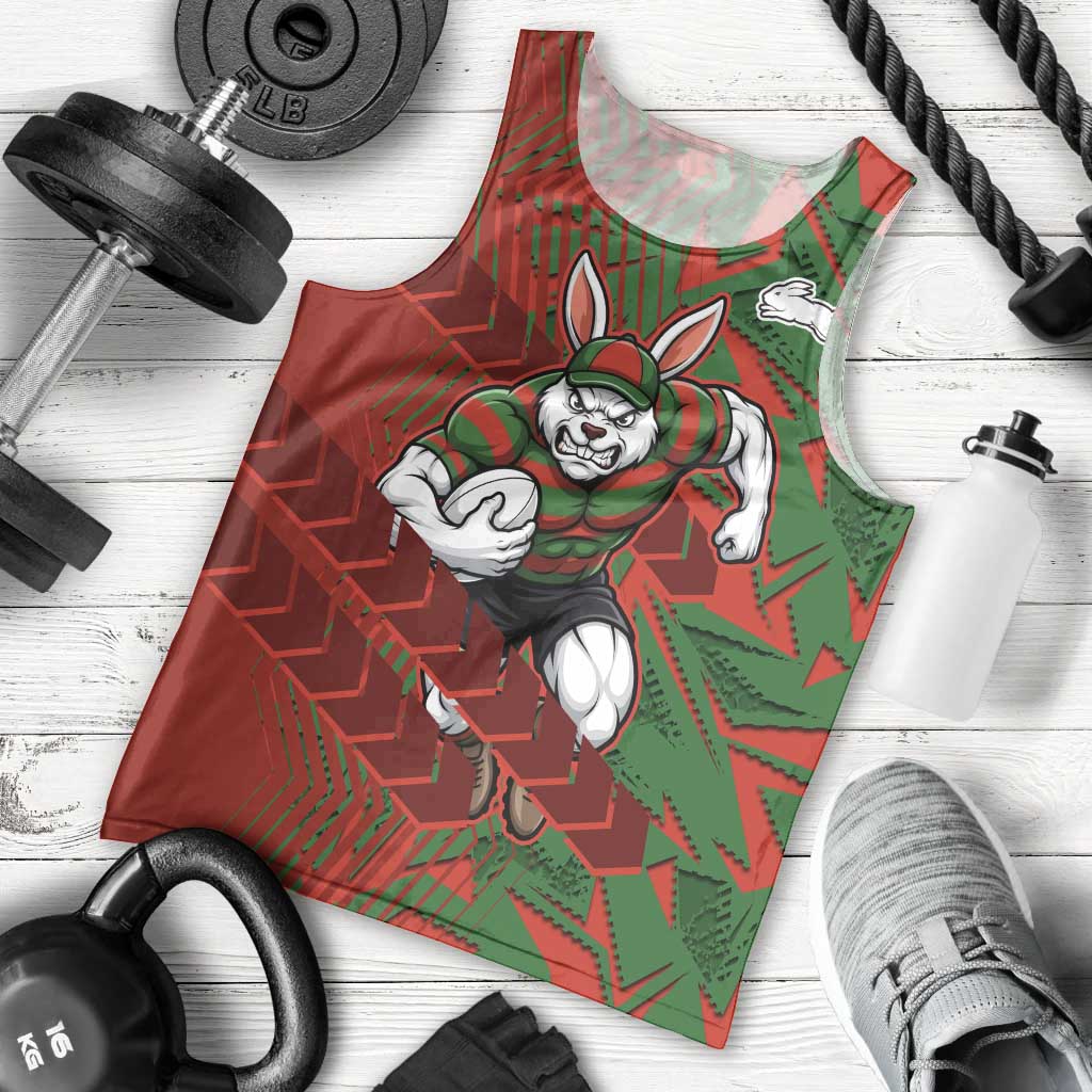 South Sydney Rabbitohs Rugby Men Tank Top Fierce Mascot Geometric Tribal Art