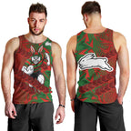 South Sydney Rabbitohs Rugby Men Tank Top Fierce Mascot Geometric Tribal Art