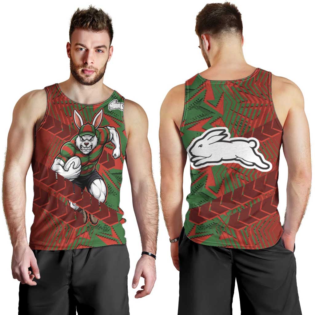 South Sydney Rabbitohs Rugby Men Tank Top Fierce Mascot Geometric Tribal Art