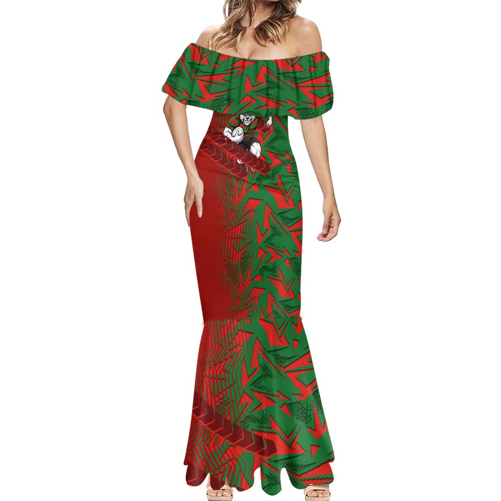 South Sydney Rabbitohs Rugby Mermaid Dress Fierce Mascot Geometric Tribal Art