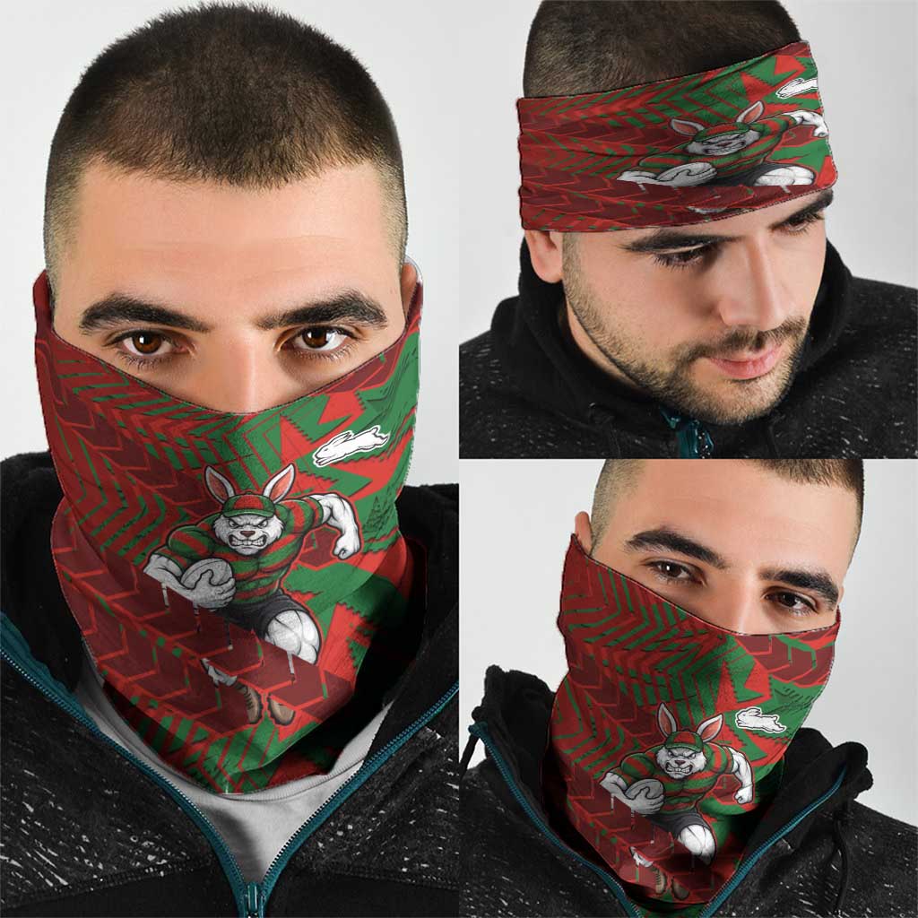 South Sydney Rabbitohs Rugby Neck Gaiter Fierce Mascot Geometric Tribal Art