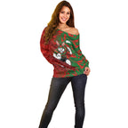 South Sydney Rabbitohs Rugby Off Shoulder Sweater Fierce Mascot Geometric Tribal Art