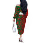 South Sydney Rabbitohs Rugby Off The Shoulder Long Sleeve Dress Fierce Mascot Geometric Tribal Art