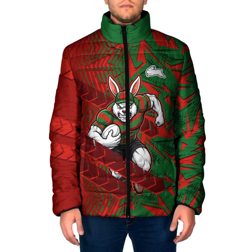 South Sydney Rabbitohs Rugby Padded Jacket Fierce Mascot Geometric Tribal Art