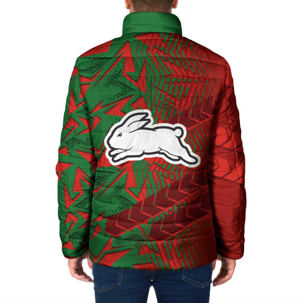 South Sydney Rabbitohs Rugby Padded Jacket Fierce Mascot Geometric Tribal Art