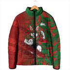 South Sydney Rabbitohs Rugby Padded Jacket Fierce Mascot Geometric Tribal Art