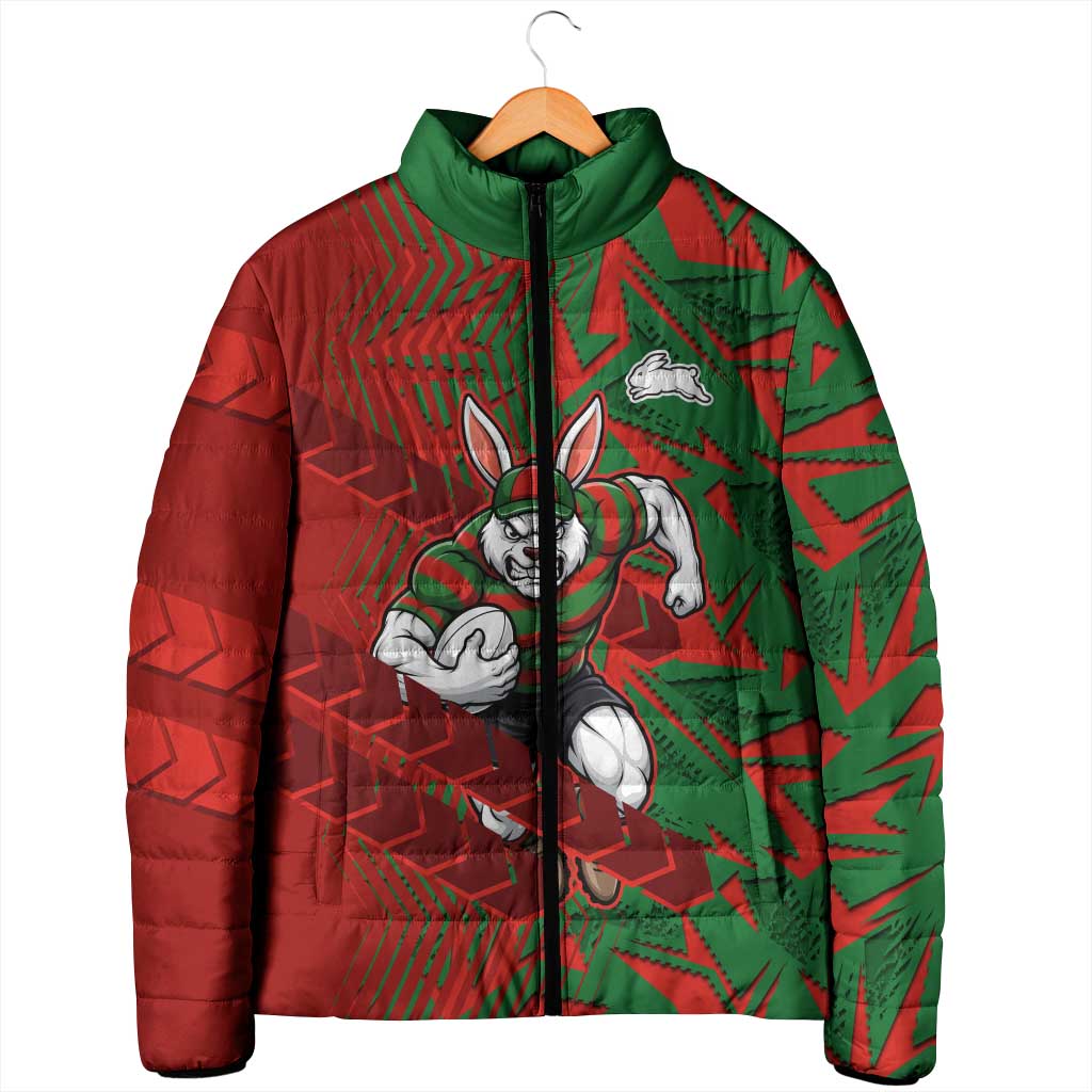 South Sydney Rabbitohs Rugby Padded Jacket Fierce Mascot Geometric Tribal Art