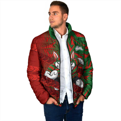 South Sydney Rabbitohs Rugby Padded Jacket Fierce Mascot Geometric Tribal Art