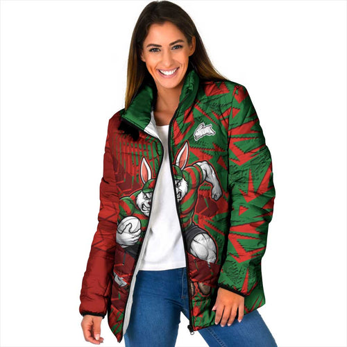 South Sydney Rabbitohs Rugby Padded Jacket Fierce Mascot Geometric Tribal Art