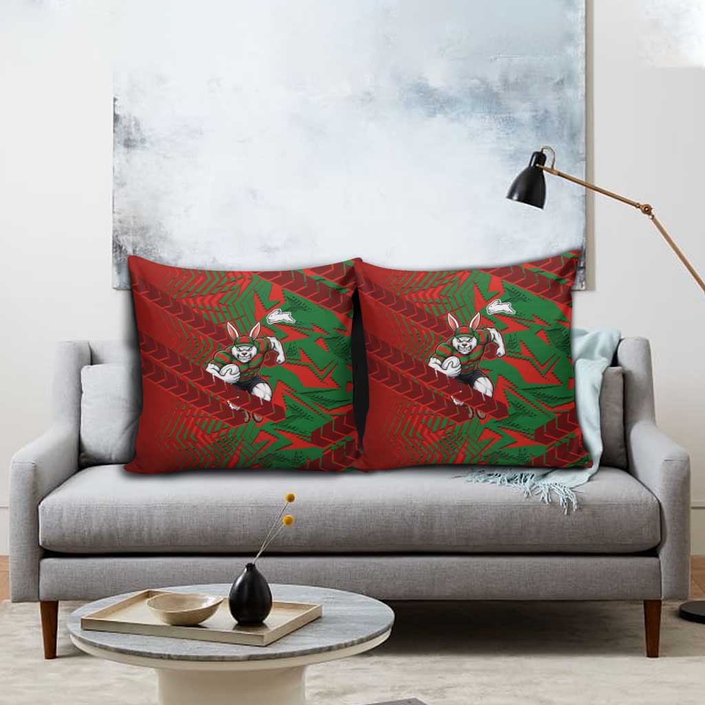 South Sydney Rabbitohs Rugby Pillow Cover Fierce Mascot Geometric Tribal Art
