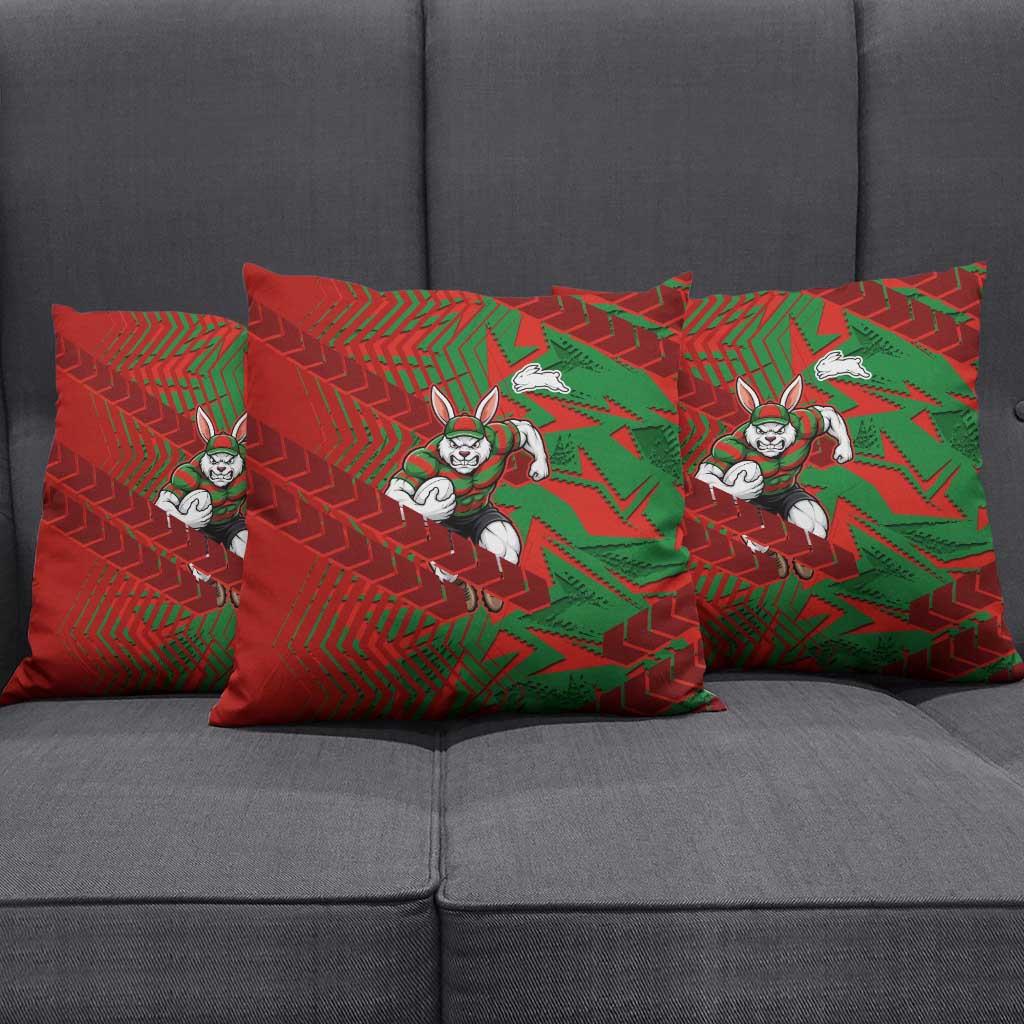 South Sydney Rabbitohs Rugby Pillow Cover Fierce Mascot Geometric Tribal Art