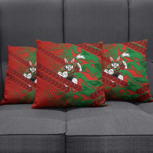 South Sydney Rabbitohs Rugby Pillow Cover Fierce Mascot Geometric Tribal Art