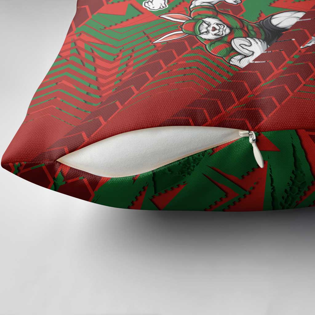 South Sydney Rabbitohs Rugby Pillow Cover Fierce Mascot Geometric Tribal Art