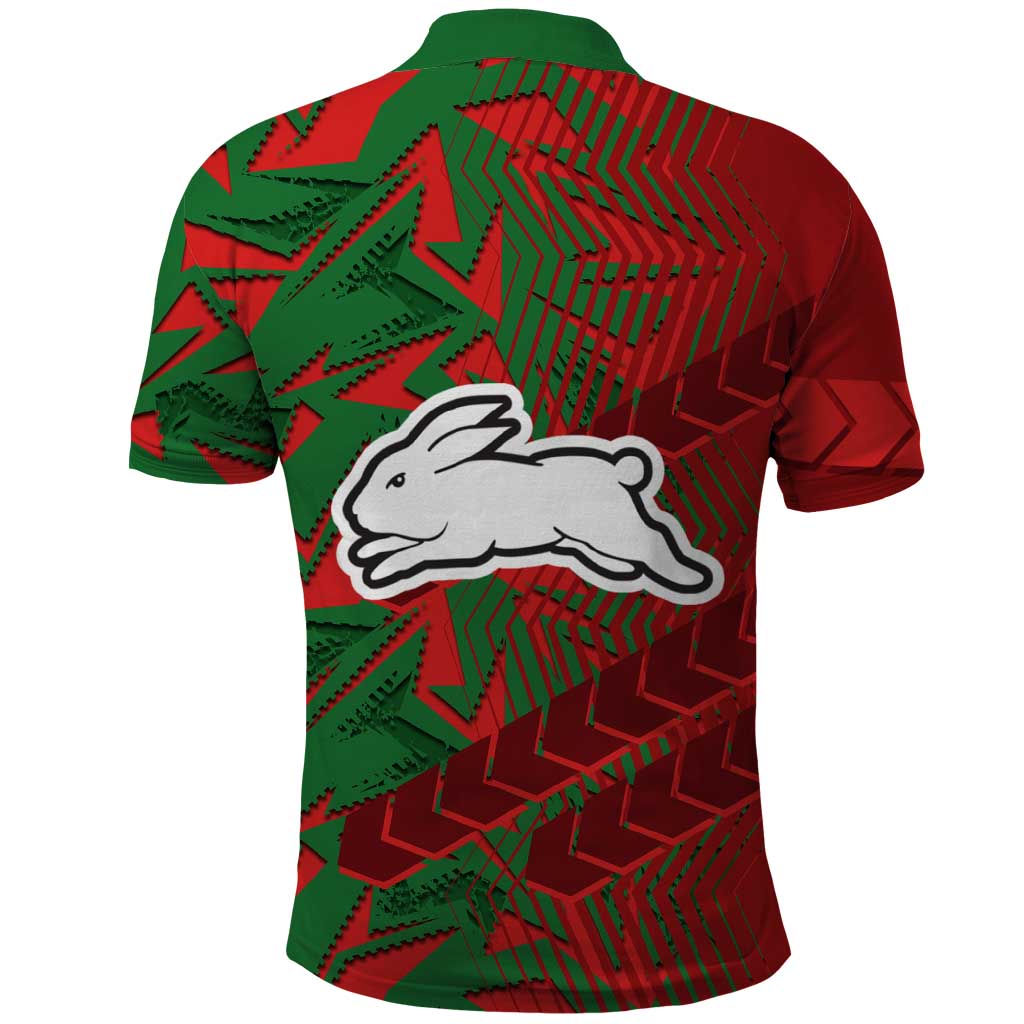 South Sydney Rabbitohs Rugby Polo Shirt Fierce Mascot Geometric Tribal Art
