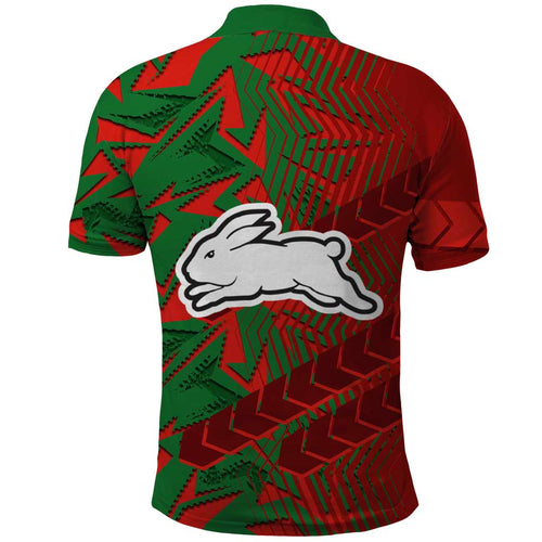 South Sydney Rabbitohs Rugby Polo Shirt Fierce Mascot Geometric Tribal Art
