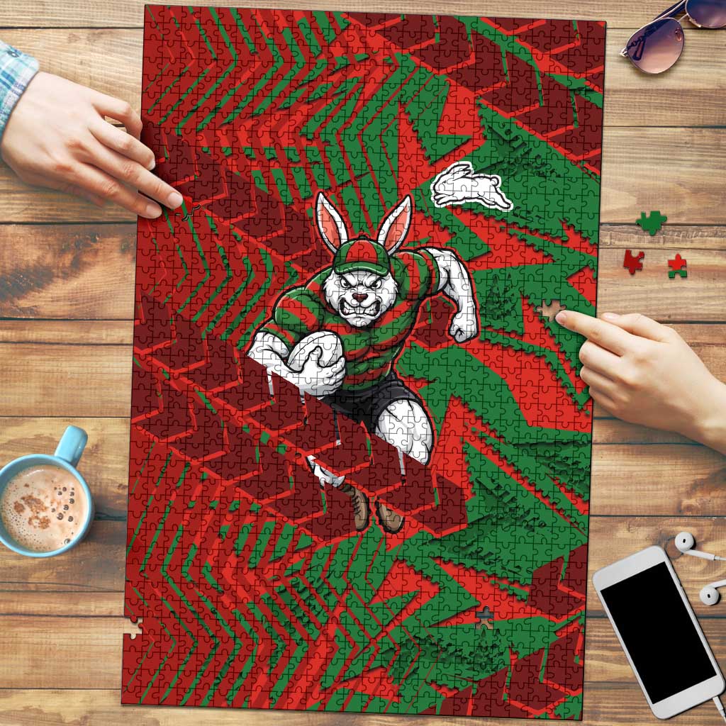 South Sydney Rabbitohs Rugby Puzzle Fierce Mascot Geometric Tribal Art