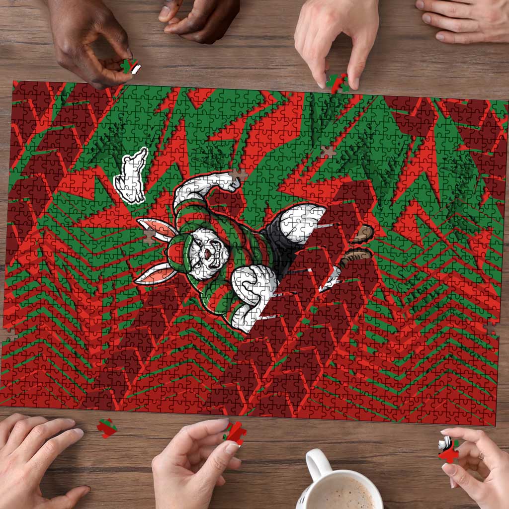 South Sydney Rabbitohs Rugby Puzzle Fierce Mascot Geometric Tribal Art