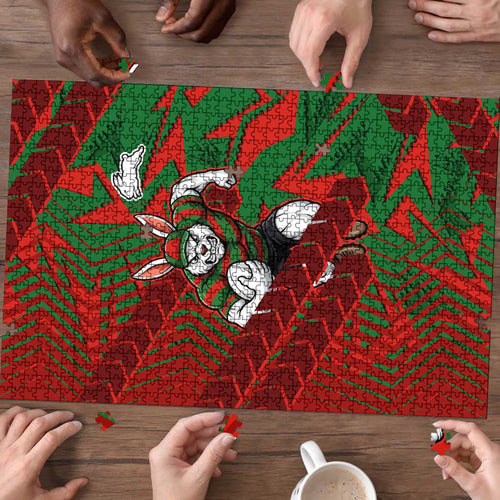 South Sydney Rabbitohs Rugby Puzzle Fierce Mascot Geometric Tribal Art