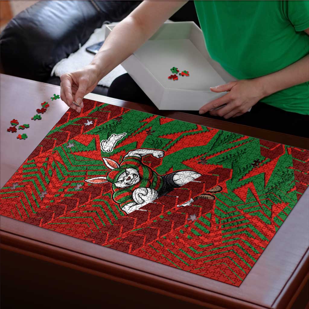 South Sydney Rabbitohs Rugby Puzzle Fierce Mascot Geometric Tribal Art